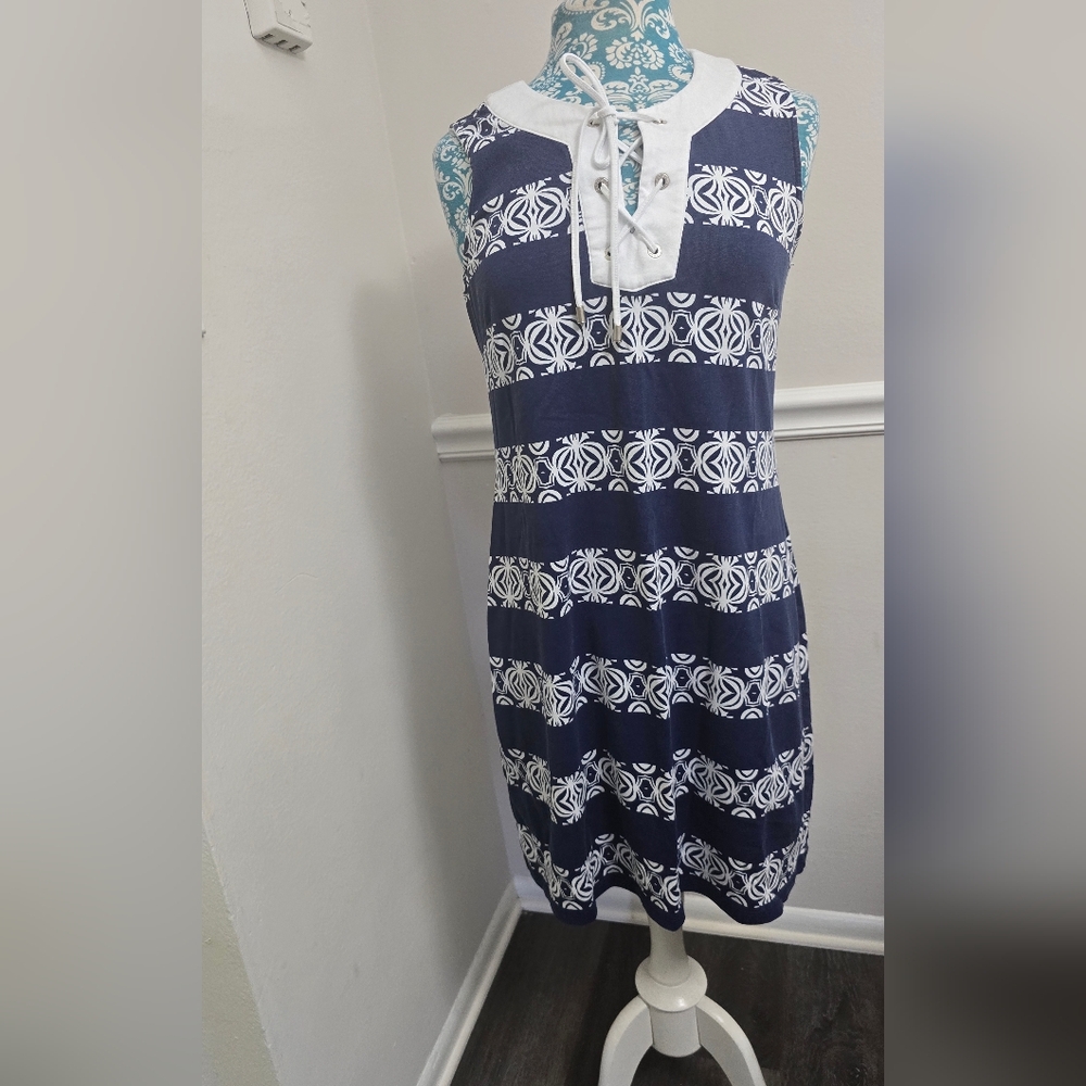 Tommy Bahama Blue and White Sleeveless Halter Sundress